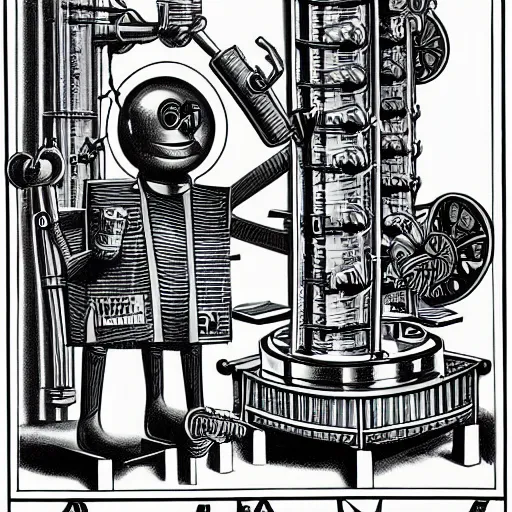 Image similar to anthropomorphic factory machine by boris artzybasheff and dr. seuss