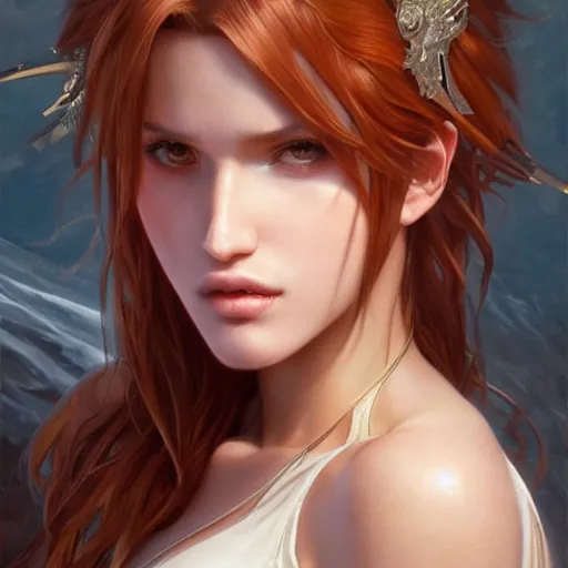 Image similar to ultra realistic illustration, bella thorne as tiff from final fantasy 7, intricate, elegant, highly detailed, digital painting, artstation, concept art, smooth, sharp focus, illustration, art by artgerm and greg rutkowski and alphonse mucha