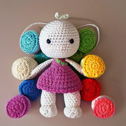 Image similar to product image of a cute crochet grandma made of crochet who's making a crochet. high resolution