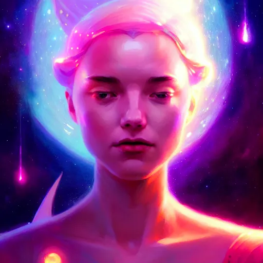 Prompt: celestial goddess, beautiful girl, galactic throne, in a galaxy, realistic, stephen bliss, unreal engine, by greg rutkowski, loish, rhads, makoto shinkai and lois van baarle, ilya kuvshinov, rossdraws, octane rendered, unreal engine, illustration, trending on artstation, masterpiece, 8 k