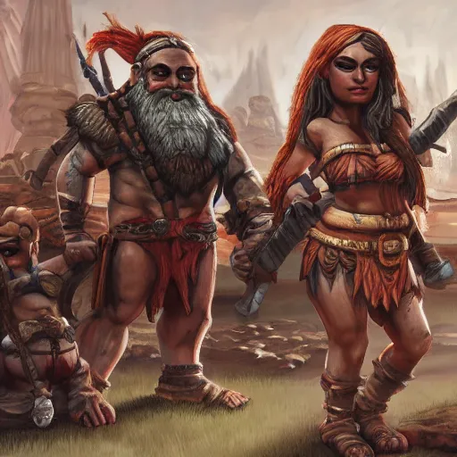 Image similar to barbarian gnomes in babylon, highly detailed, trending on artstation