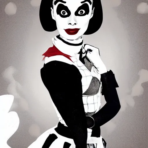 Prompt: Audrey Hepburn as Harley Quinn