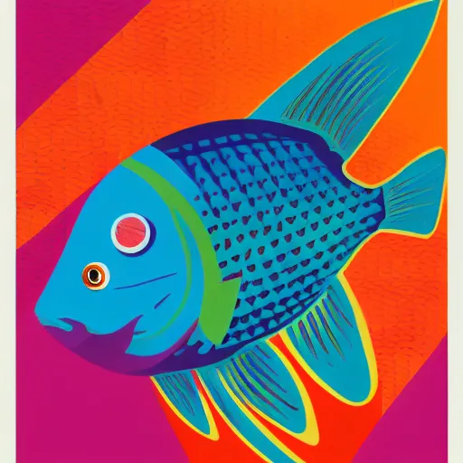 Image similar to one stylized fish with saturated colors viewed in profile in the ocean filled with very desaturated colors and complex sparkles and patterns, artstation, intricate, realistic, highly detailed, digital painting, concept art, sharp focus, illustration by tom whalen and charles williams and kilian eng and james jean