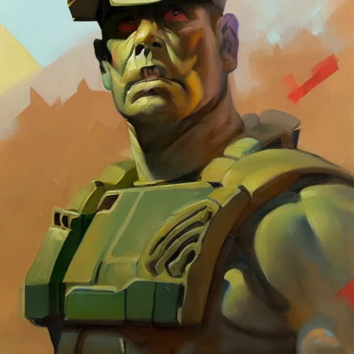 Image similar to greg manchess portrait of mario as doomguy, medium shot, asymmetrical, profile picture, organic painting, sunny day, matte painting, bold shapes, hard edges, street art, trending on artstation, by huang guangjian and gil elvgren and sachin teng