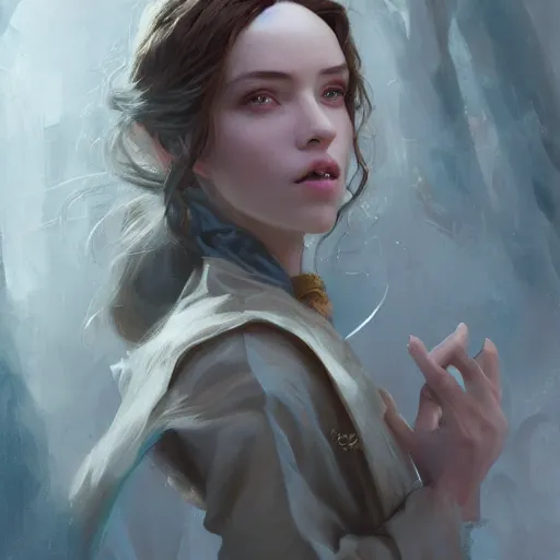 Image similar to Beautiful female wizard, 4k oil on linen by wlop, artgerm, andrei riabovitchev, nuri iyem, james gurney, james jean, greg rutkowski, highly detailed, soft lighting 8k resolution