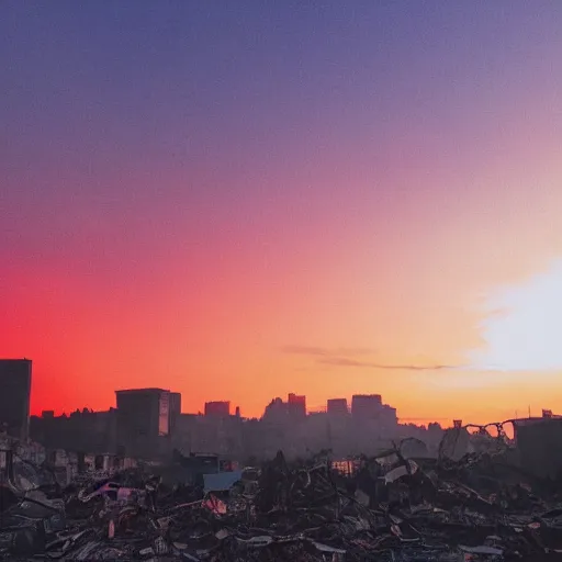 Image similar to a completely destroyed city with a red sky