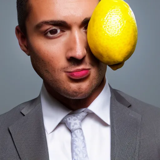 Image similar to a lemon wearing a suit