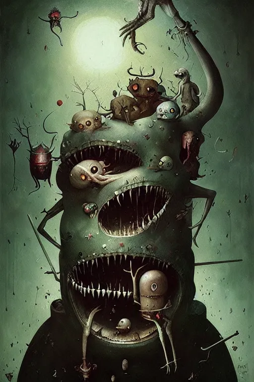 Image similar to hieronymus bosch, greg rutkowski, anna podedworna, painting of aaahh!!! real monsters