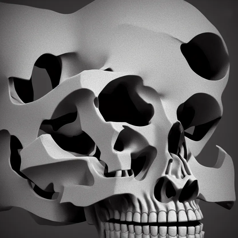 Image similar to black and white light 3D geometry, large skull, matte bright highly detailed, poetic, 3D render, digital art, octane render, 8K artistic photography, photo-realistic, by Dora Maar