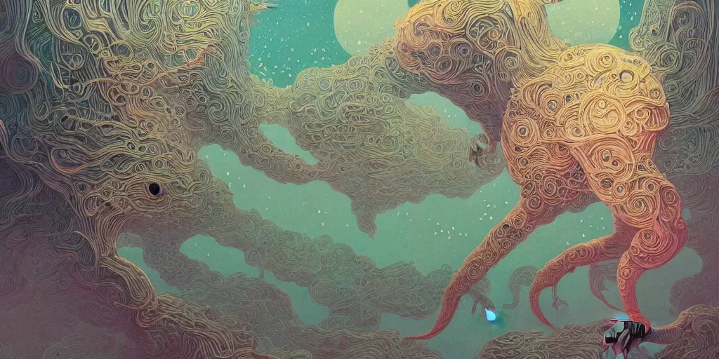 Prompt: breathtaking detailed concept art creature, by victo ngai, bizarre compositions, exquisite detail, pastel colors, 8 k