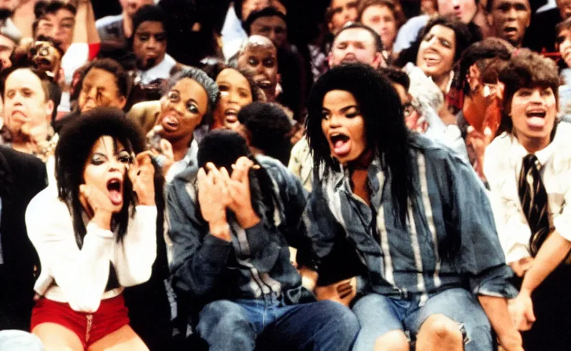 Prompt: Michael Jackson screaming at the Jerry Springer show