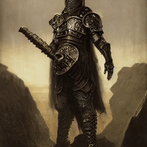 Prompt: character portrait of rubenesque onoskeleton with harelequin icthyosis wearing knightly armor from mortal shell game and scorn game, by h r geiger and beksinski, grim dark orientalism, rembrandt, cg society, tone mapping