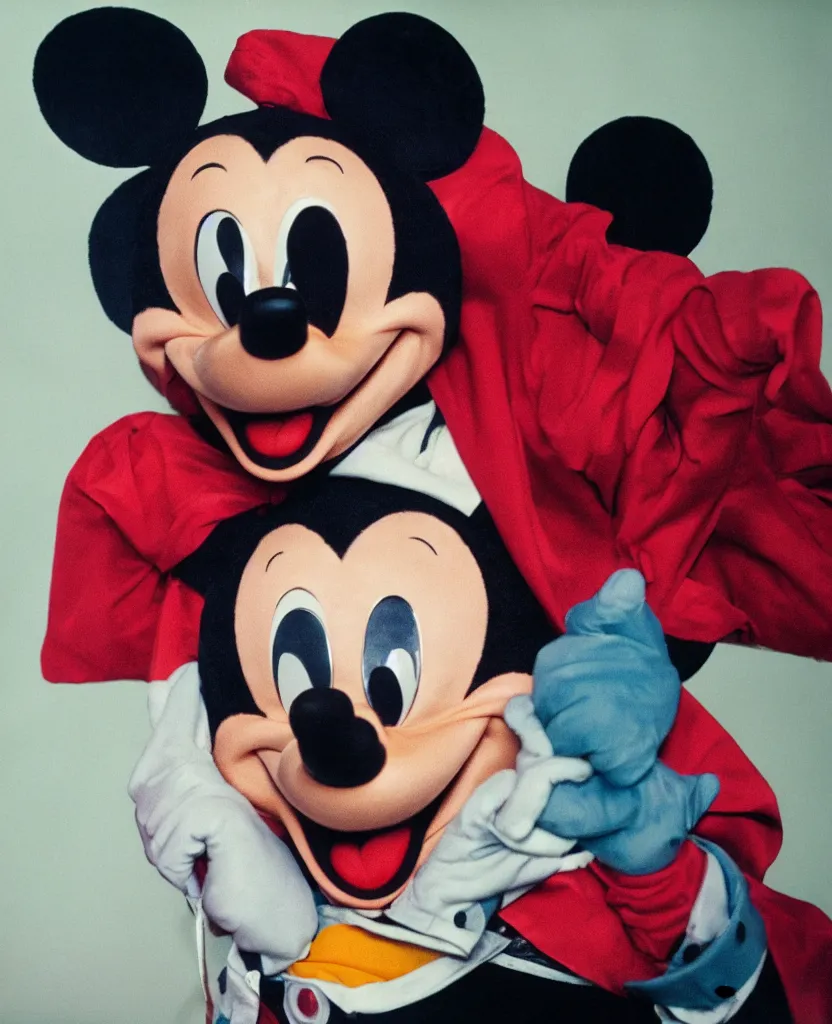 Image similar to ektachrome solo portrait of mickey mouse wearing scary joker makeup