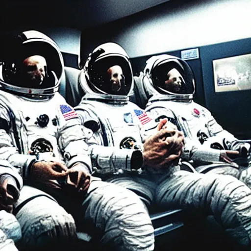 Prompt: astronauts sitting in a movie theater watching the movie “alien”, realistic