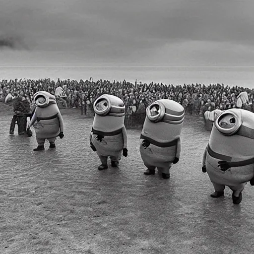 Image similar to “minions landing on D-Day, 4k, award winning”