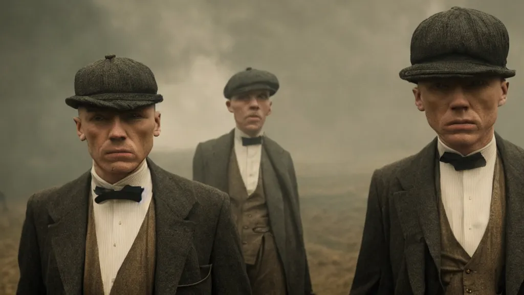 Prompt: the peaky blinders with shrimp heads, film still from the movie directed by denis villeneuve with art direction by zdzis