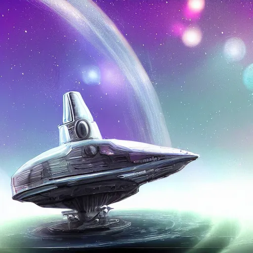 Image similar to space ship in a dreamy style, digital art