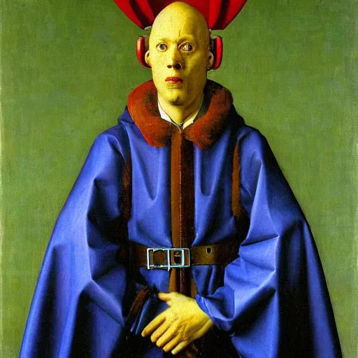 Image similar to a robot painted by Jan van Eyck,