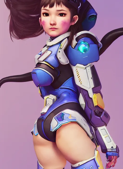 Image similar to d. va from overwatch, fighting, 裸 体, hyper detailed, digital art, trending in artstation, cinematic lighting, studio quality, 自 然, smooth render, unreal engine 5 rendered, octane rendered, art style by klimt and nixeu and ian sprigger and wlop and krenz cushart