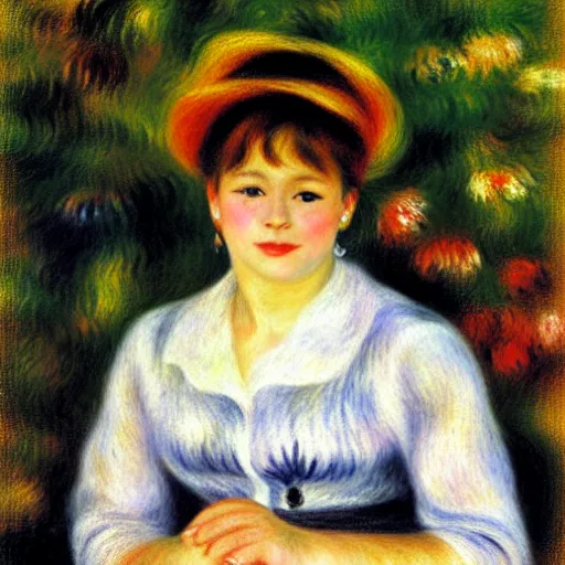 Image similar to Renoir portrait Little Irene but with a smiling Black woman.