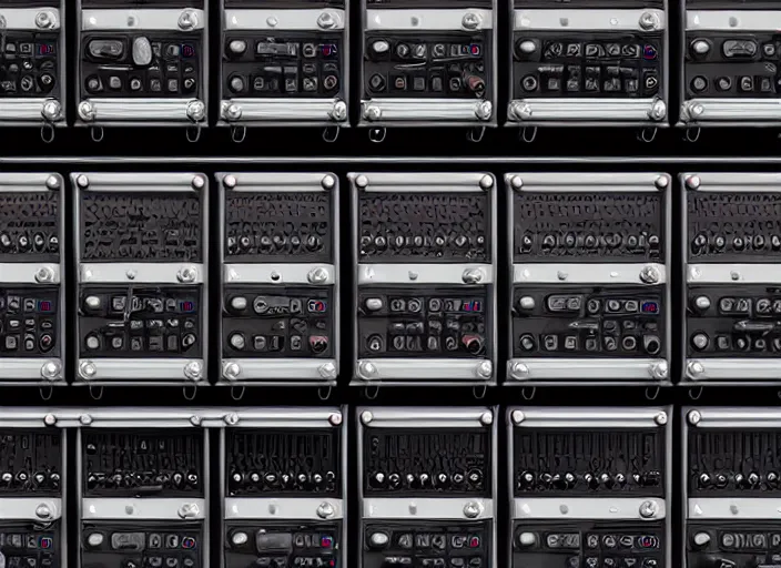 Image similar to photo still of a rack of synthesizers, 8 k