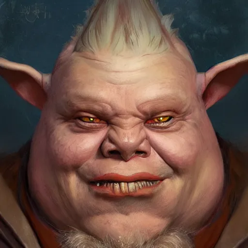 Prompt: a realistic portrait of a fat goblin king, by justin gerard and greg rutkowski, digital art, realistic painting, dnd, character design, trending on artstation