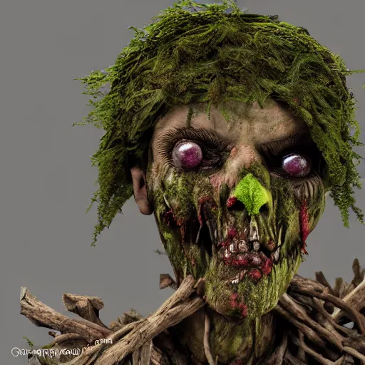 Image similar to a zombie made of driftwood, moss and flowers in New York, cinematic, photo realistic, concept art, well detailed, 8k,