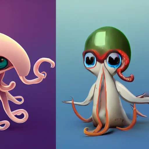 Image similar to the combination of squid and kid , concept art, trending on artstation 3D.