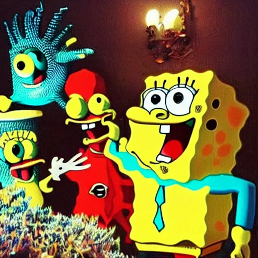 Prompt: “ spongebob enthusiastically joining a satanic cult ”