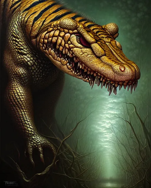 Prompt: a detailed portrait of dreampunk hybrid alligator ( tiger ) mix beautiful! ( radiation ) by tomasz alen kopera and peter mohrbacher