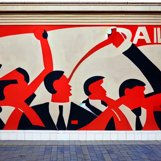 Image similar to a socialist realist mural that says daily