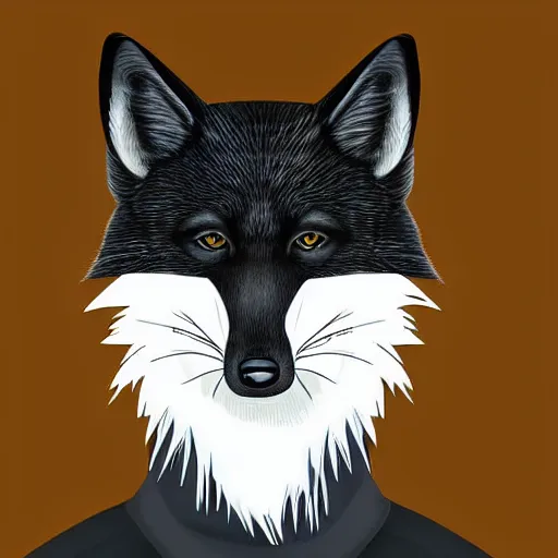 Image similar to handsome male anthropomorphic black fox, wearing a turtleneck, digital art