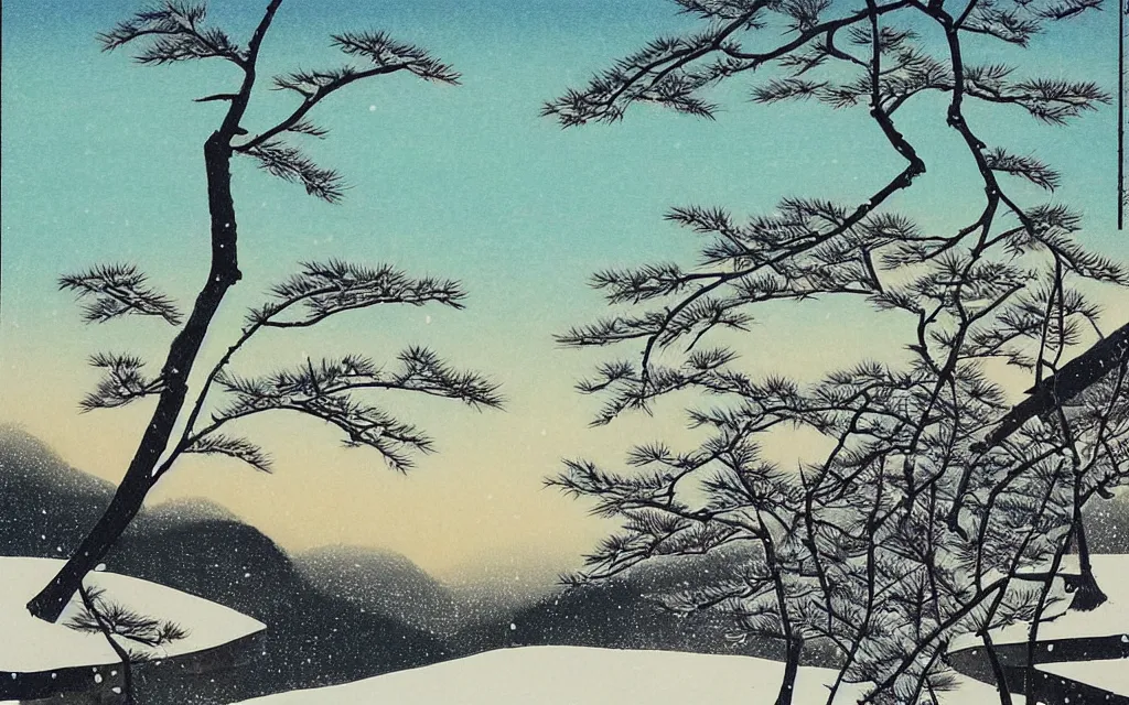 Image similar to 🌅 🌨 ❄🎋. shin - hanga.