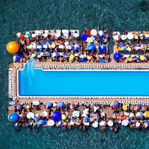 Image similar to a pool party viewed from space