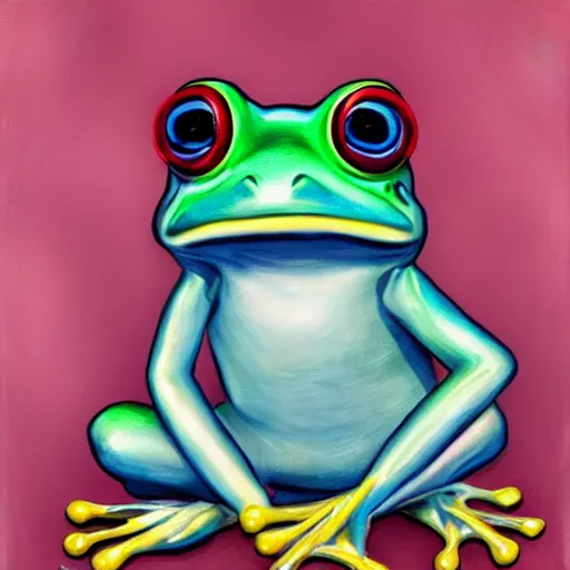 Prompt: portrait of a frog with blue eyes