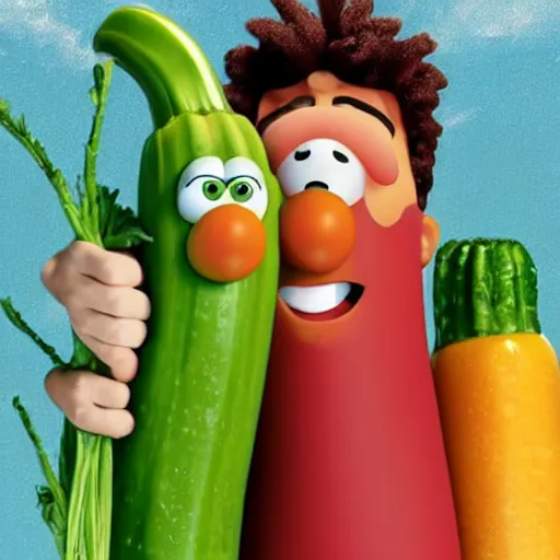 Prompt: larry the cucumber veggie tales