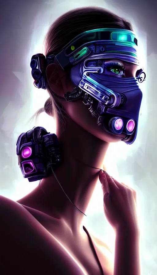 Image similar to face mask on beautiful woman face, cyberpunk art by kuno veeber, cgsociety, computer art, ultra detailed, futuristic, anime aesthetic