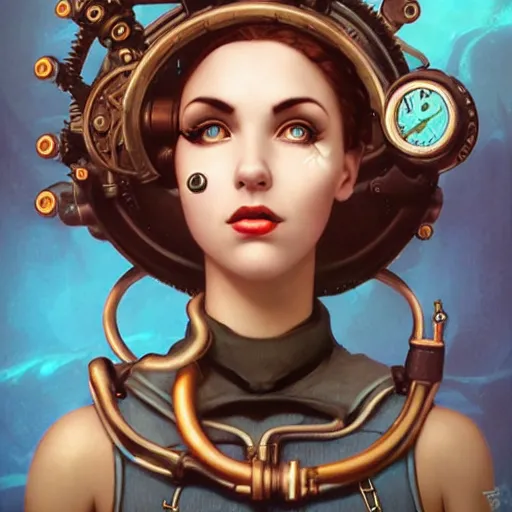 Image similar to lofi underwater bioshock steampunk portrait, Pixar style, by Tristan Eaton Stanley Artgerm and Tom Bagshaw.