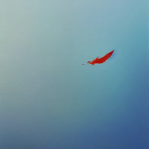 Image similar to goro fujita ilustration view from the sky of a bird with open wings with feathers flying above a fishing boat in the middle of the ocean, painting by goro fujita, sharp focus, highly detailed, artstation