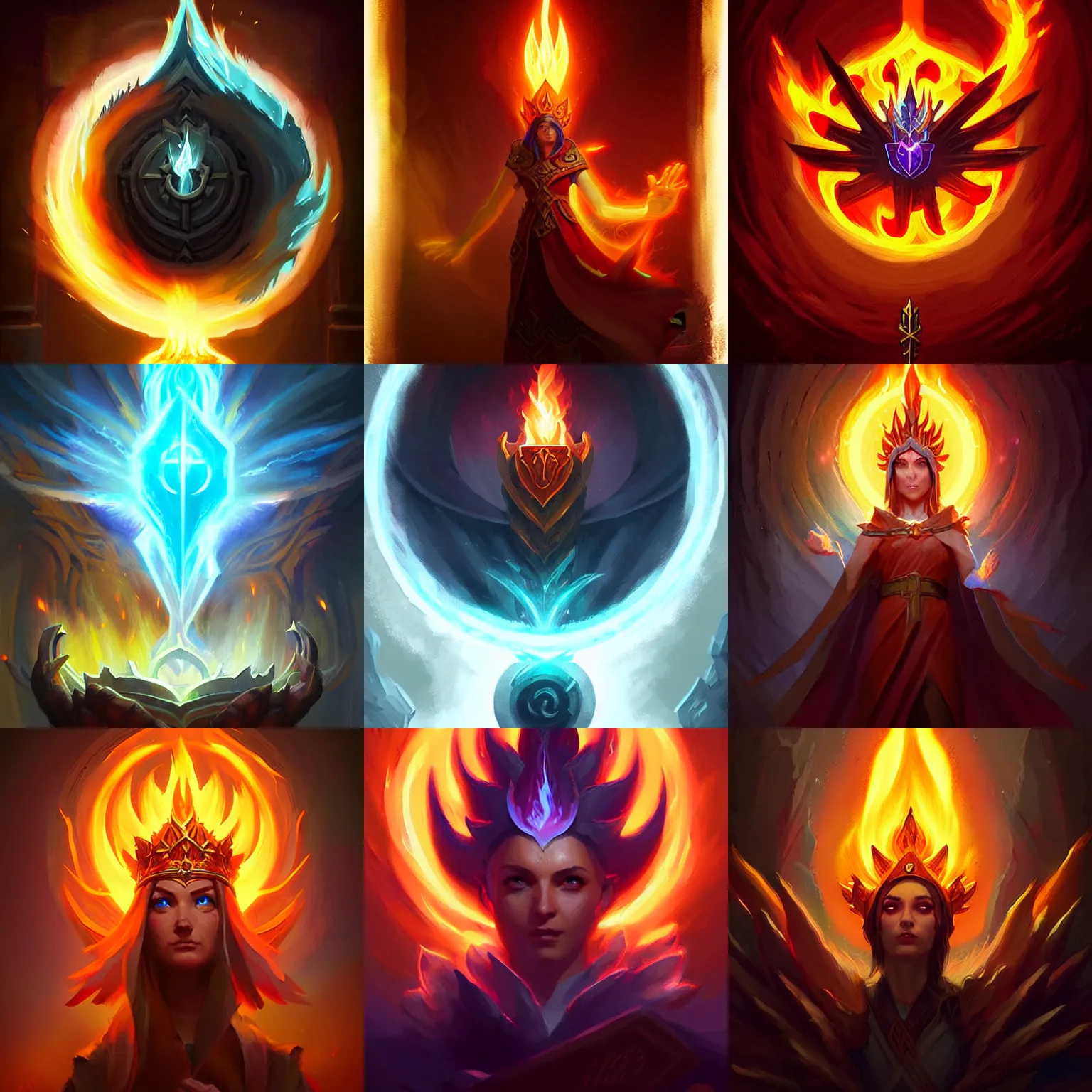 Prompt: holy flame crown spell, hearthstone, digital painting art, fantasy game spell symbol, by greg rutkowski