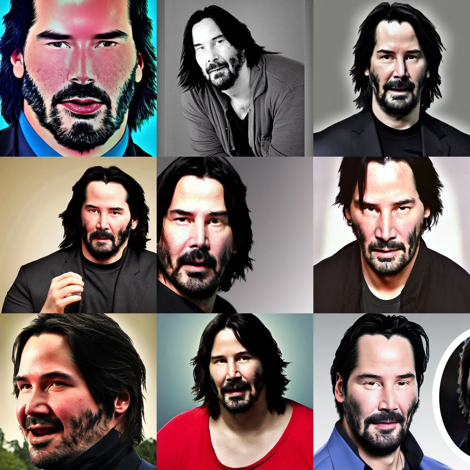 Prompt: obese keanu reeves on close medium portrait on real photograph, 8 k film still
