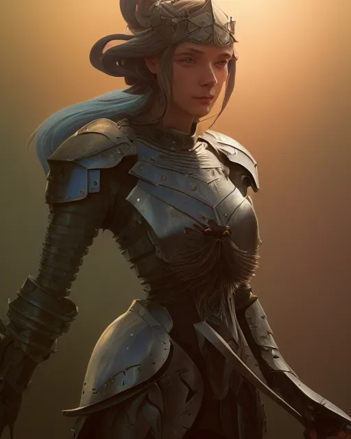 Image similar to highly detailed vfx portrait of a fantasy knight, stephen bliss, unreal engine, greg rutkowski, loish, rhads, beeple, makoto shinkai and lois van baarle, ilya kuvshinov, rossdraws, tom bagshaw, alphonse mucha, global illumination, detailed and intricate environment