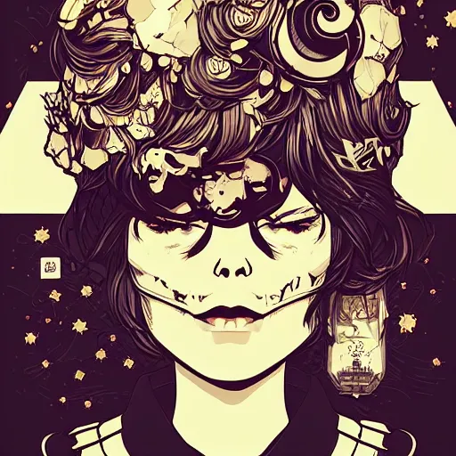 Image similar to portrait skull girl manga by petros afshar, tom whalen, laurie greasley, jc leyendecker and greg rutkowski