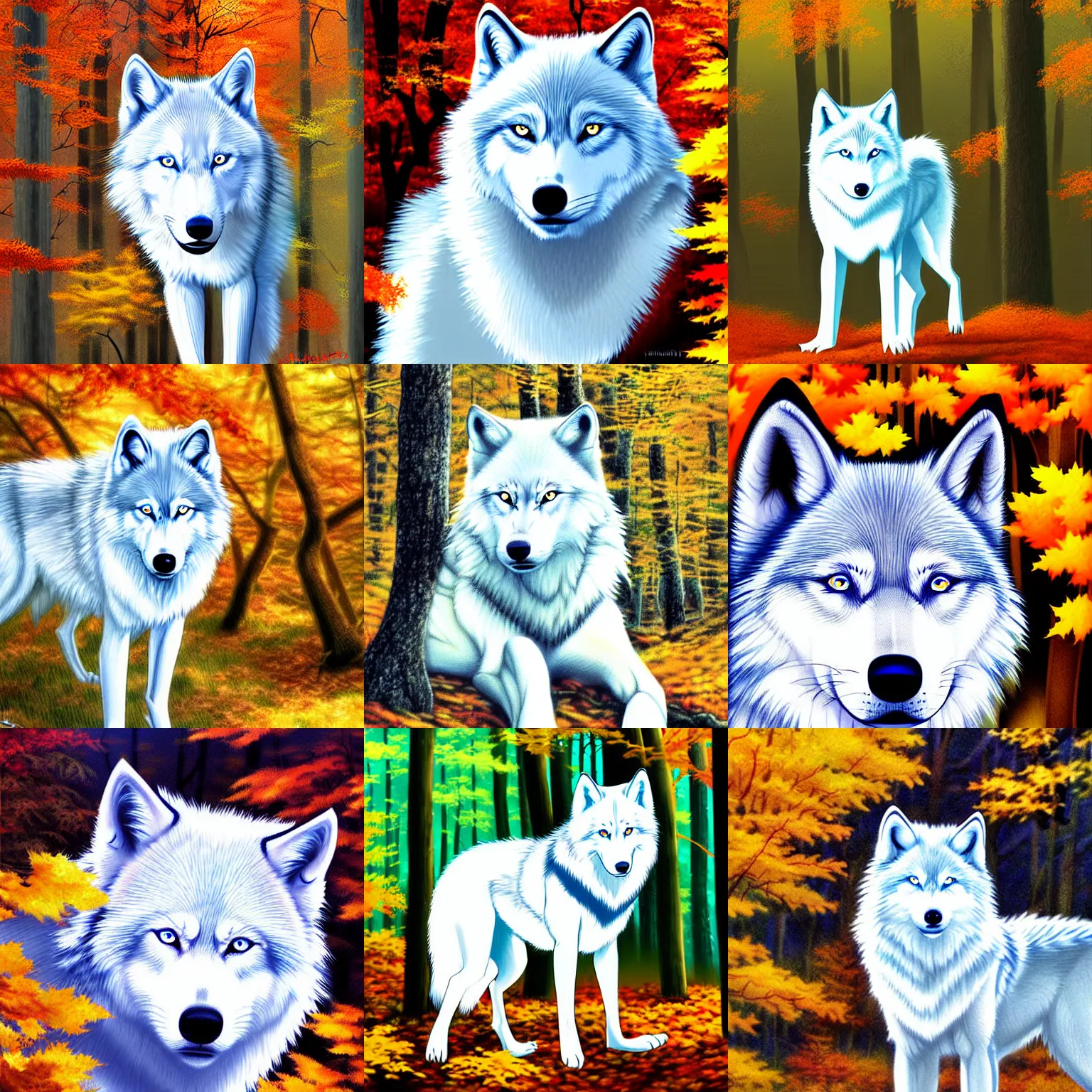 digital illustration white wolf with blue eyes, in the | Stable Diffusion |  OpenArt