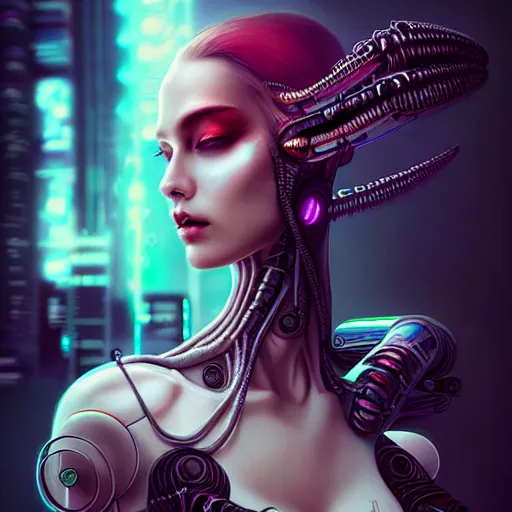 Prompt: cyberpunk female alien creature, very intricate details, focus, model pose, artwork by anna dittmann, award winning