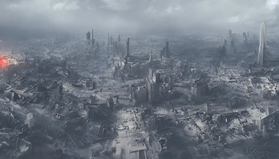 Image similar to washington dc destroyed by nuclear explosion, nuclear clouds, hyperdetailed, artstation, cgsociety, 8 k