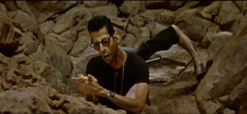 Image similar to film still of jeff goldblum in the pit and the pendulum ( 1 9 6 1 ) in the style of cronenberg, pathecolor, 4 0 mm panavision wide - angle lens