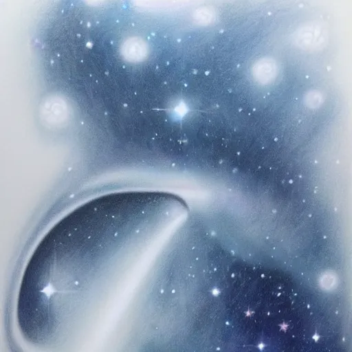 Image similar to beluga whale face only, nebula space background, pencil drawing, higher detailed, realistic