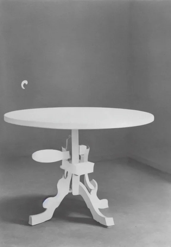 Image similar to a white object on a table in a vast room, by marcel duchamp, archival pigment print, 1 9 2 0, academic art, conceptual art