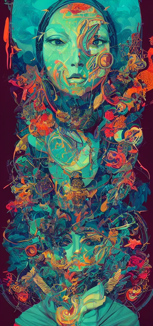 Prompt: Tristan Eaton, victo ngai, peter mohrbacher, artgerm portrait of a global consciousness. psychedelic. neon colors